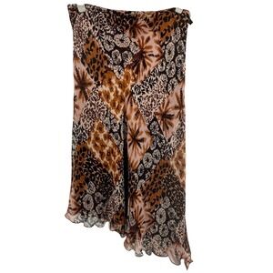 Spenser Jeremy Silk Asymmetric Maxi Skirt 10 Brown Whimsigoth Patchwork Earthy